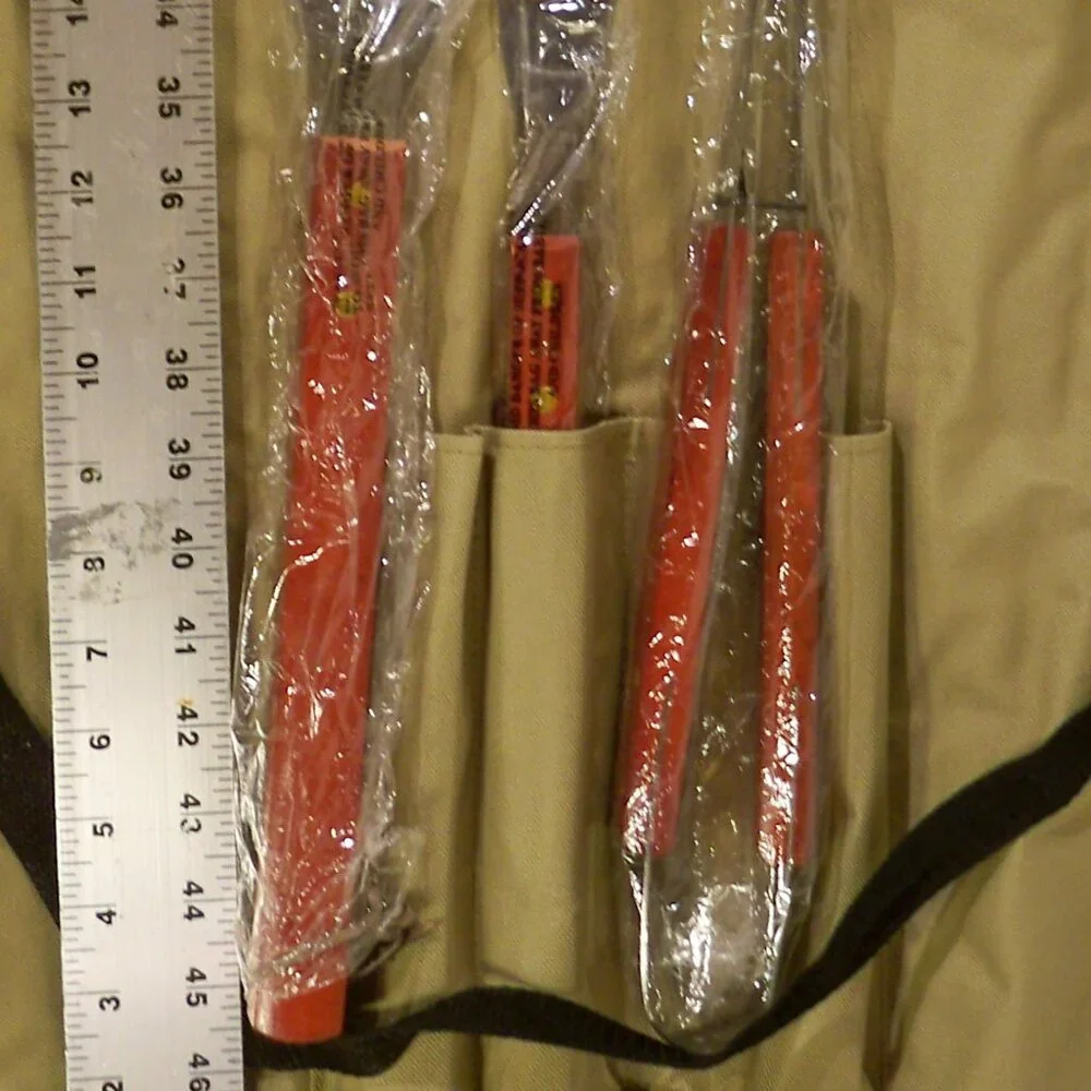 NEW 3 Stainless Steel Utensils, Apron BBQ/Grill Set